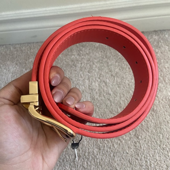 bnwt HERMÈS inspired orange and white striped belt with gold hardware - Picture 3 of 6